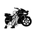 Sexy Girl and Sport Motorcycle - Suberbike, Super Bike - Clipart, Vector Silhouette Royalty Free Stock Photo