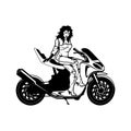 Sexy Girl and Sport Motorcycle - Suberbike, Super Bike - Clipart, Vector Silhouette Royalty Free Stock Photo