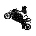 Sexy Girl and Sport Motorcycle - Suberbike, Super Bike - Clipart, Vector Silhouette Royalty Free Stock Photo