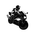 Sexy Girl and Sport Motorcycle - Suberbike, Super Bike - Clipart, Vector Silhouette Royalty Free Stock Photo