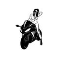 Sexy Girl and Sport Motorcycle - Suberbike, Super Bike - Clipart, Vector Silhouette Royalty Free Stock Photo