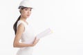 girl structural engineer holding drafting paper Royalty Free Stock Photo