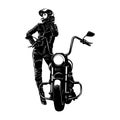 Sexy Girl and Vintage Motorcycle - Chopper, Classic Bike, Clipart, Vector Silhouette Royalty Free Stock Photo