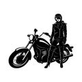 Sexy Girl and Vintage Motorcycle - Chopper, Classic Bike, Clipart, Vector Silhouette