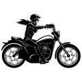 Sexy Girl and Vintage Motorcycle - Chopper, Classic Bike, Clipart, Vector Silhouette Royalty Free Stock Photo
