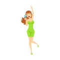 Girl With Wine Glass In Tight Green Dress Dancing, Part Of Funny Drunk People Having Fun At The Party Series Royalty Free Stock Photo