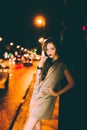 gorgeous brunette girl portrait in night city lights Royalty Free Stock Photo