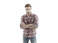 Sexy guy casual style. Masculinity concept. Man beauty model. Menswear shop. Manhood. Macho man wearing checkered shirt Royalty Free Stock Photo