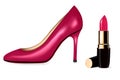 high heel shoes shoes and lipstick. Vector.