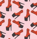 Sexy high heels boots, pole dance pleaser shoes, Exotic dancer seamless pattern decoration. wrapping paper, branding, fabrics Royalty Free Stock Photo