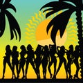 and hot girls and palms vector silhouette ilustration Royalty Free Stock Photo