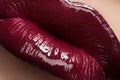 kiss. Fashion vinous lips glossy make-up Royalty Free Stock Photo