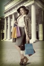 kitsch girl with shopping bag vintage