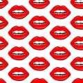 Cosmetics and makeup lips seamless pattern. beautiful lips of woman with red lipstick and gloss. Sexy lip backgrounds.