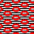 Cosmetics and makeup lips seamless pattern. beautiful lips of woman with red lipstick and gloss. Sexy lip backgrounds.