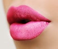 Lips. Beauty pinkLip Makeup Detail. Beautiful Make-up Closeup. Sensual Open Mouth. lipstick or Lipgloss. Kiss. Beauty Model Royalty Free Stock Photo