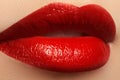 Lips. Beauty Red Lips. Beautiful make-up Closeup. Sensual Mouth. Lipstick and Lipgloss Royalty Free Stock Photo