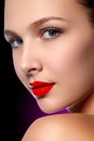 lips. Beauty red lips makeup detail. Beautiful make-up clos Royalty Free Stock Photo