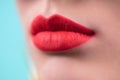 lips. Beauty red lips make up detail. Close up. Sensual mouth. lipstick, lipgloss Royalty Free Stock Photo