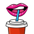 Sexy lips drinking soda vector illustration