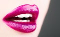 lips, lip care and beauty. Beautiful tender lip, lipstick and lipgloss, passionate. Sensual open mouth. Beauty