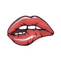 Sexy lips, teeth biting lips facial expression , modern illustration in vector