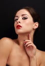 makeup woman with red lipstick looking Royalty Free Stock Photo
