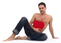male with heart shape box Royalty Free Stock Photo