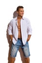 Male Model In Unbuttoned White Shirt Royalty Free Stock Photo