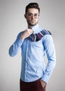 man dressed elegant with s sock tie looking serious