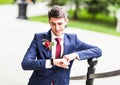 man in tuxedo and tie posing Royalty Free Stock Photo