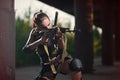 military armed girl with the weapon, sniper Royalty Free Stock Photo