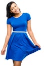 mixed race woman pretty blue dress isolated on white backgr