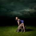 Model on the Stump at Night Royalty Free Stock Photo