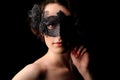 Sexy model woman in venetian masquerade carnival mask. Christmas and New Year celebration. Glamour lady