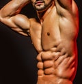 Sexy muscular handsome topless male model. Muscular body. Muscular man. Male body shape, strong man. Athletic young man Royalty Free Stock Photo