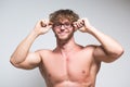 muscular male model wearing in glasses Royalty Free Stock Photo