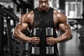 muscular man working out in gym. Strong male bodybuilder Royalty Free Stock Photo