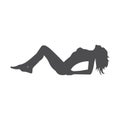 Sexy naked woman with long hair lying monochrome silhouette vector illustration