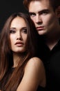 passion couple, beautiful young female and male faces close