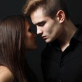 passion couple, beautiful young man and woman closeup, stud Royalty Free Stock Photo