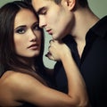 passion couple, beautiful young man and woman closeup, stud