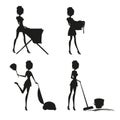 Sexy pinup style french maid at work - Set silhouette Royalty Free Stock Photo