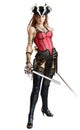 Pirate female posing with dual cutlass swords Royalty Free Stock Photo