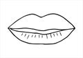 Sexy plump lips kiss isolated line art. Doodle beautiful woman lips. Beauty element in minimal line style. Vector Royalty Free Stock Photo