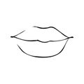 Sexy plump lips kiss isolated line art, Hand drawn illustration Royalty Free Stock Photo