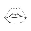 Sexy plump lips kiss isolated line art, Hand drawn illustration, Vector sketch Royalty Free Stock Photo