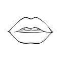 Sexy plump lips kiss isolated line art, Hand drawn illustration, Vector sketch Royalty Free Stock Photo