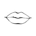 Sexy plump lips kiss isolated line art, Hand drawn illustration, Vector sketch Royalty Free Stock Photo