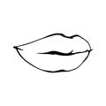 Sexy plump lips kiss isolated line art, Hand drawn illustration, Vector sketch Royalty Free Stock Photo